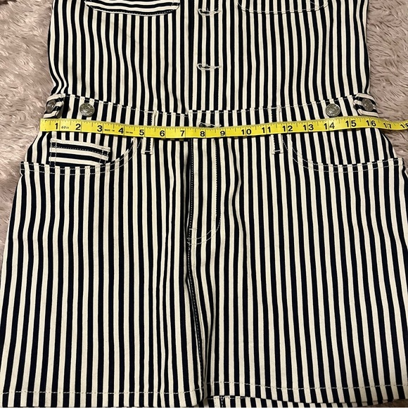 Current Elliot The Sleeveless Jumpsuit Dress White Navy Stripes Stretch Denim - Picture 12 of 16